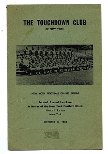 1960 NY (Football) Giants - The Touchdown Club - 2nd Annual Luncheon Honoring The Giants Program