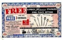 1957 Bubble Gum Cigars & Cigarettes - Stainless Steel Place Setting - Redemption Coupon