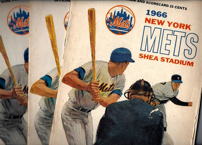 1966 NY Mets Official Programs - Lot of (3) - Lower Grade