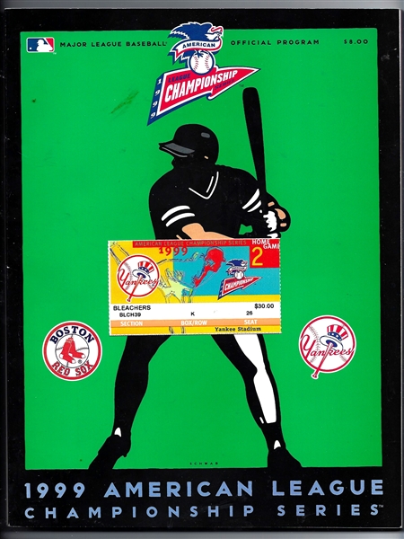 1999 ALCS (NY Yankees vs. Boston Red Sox) Game #2 at Yankee Stadium Program & Ticket