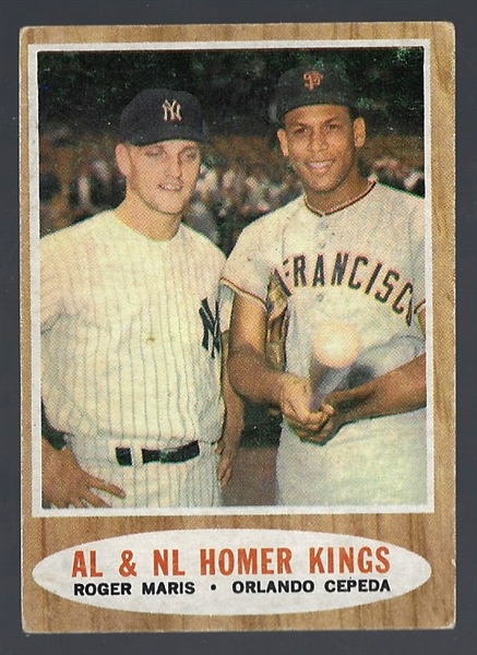 1962 Topps Roger Maris & Orlando Cepeda - AL & NL HR Kings Card - Mid Grade