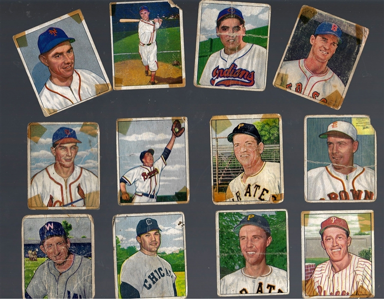 1950 Bowman Baseball Cards  x (12) - Lower Grade Lot