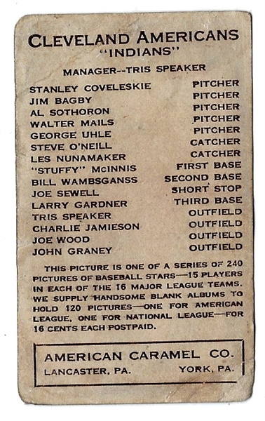 1922 Steve O'Neill (Cleveland Indians) American Caramel Card # 1