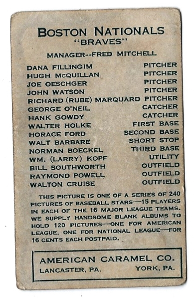 1922 Walter Holke  (Boston Braves) American Caramel Card 