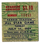 1939 MLB All-Star Game at Yankee Stadium Ticket Stub