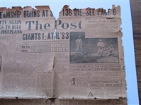 1913 World Series (Phila. As vs. NY Giants - Game # 5 Clincher - Plank vs. Mathewson - Same Day Front Page