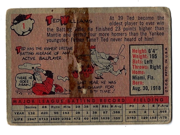 1958 Ted Williams Topps Baseball Card
