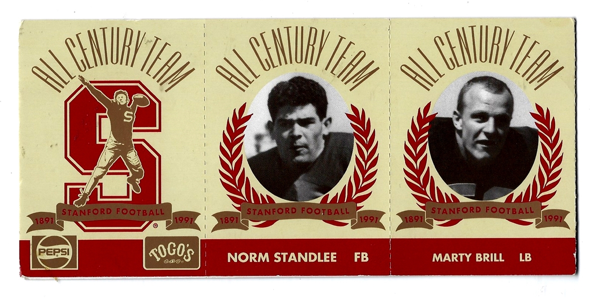 Stanford University (NCAA) All Century Football  Team Uncut Strip of Cards