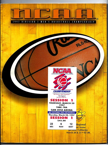 1997 NCAA Basketball Championship - Session 1 - Official Program with Ticket Stub