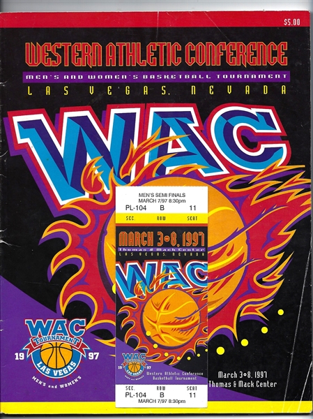 1997 NCAA Basketball WAC Tournament - Men's Semi Finals -  Program & Ticket - At Las Vegas