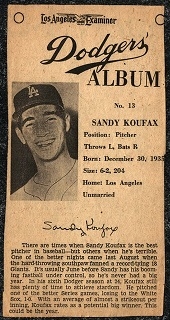 1961 LA Examiner - Sandy Koufax (HOF) - Newsprint Baseball Card