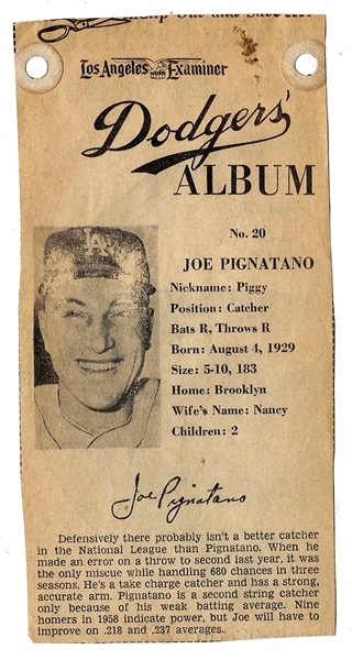 1961 LA Examiner - Joe Pignatano (LA Dodgers) - Newsprint Baseball Card