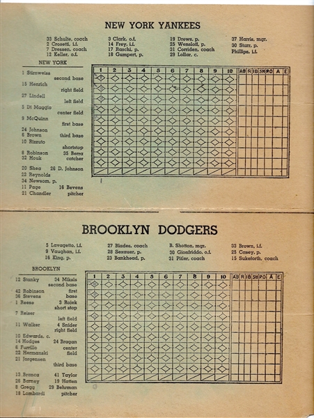 1947 World Series (NY Yankees vs. Brooklyn Dodgers) Generic Souvenir Scorecard