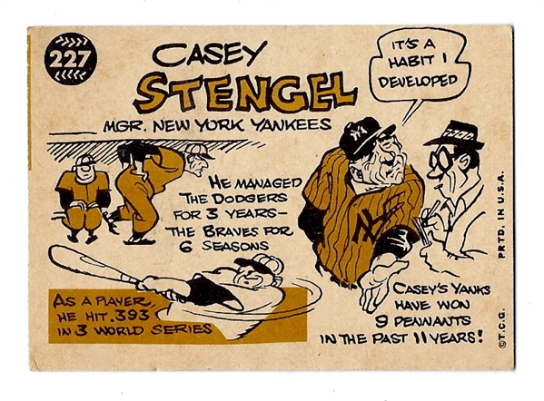 1960 Casey Stengel (HOF) Topps NY Yankees Manager's Card