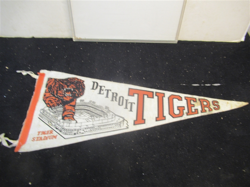 C. 1960's Detroit Tigers (AL) Full Size Pennant With Bengal Tiger Coming Out of the Stadium