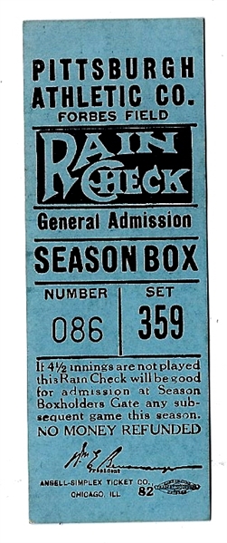C. 1950's Pittsburgh Pirates (NL) Season Box Seat Ticket