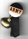 C. 1940s Army Pinback Button with Dangling Football Charm & Ribbons