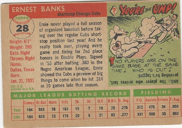 1955 Ernie Banks (HOF) 2nd Year Topps Baseball Card