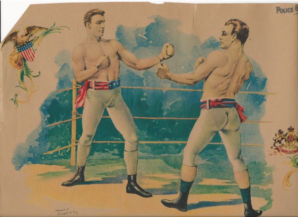 James J Corbett & Charley Mitchell Police Gazette Boxing Lithograph