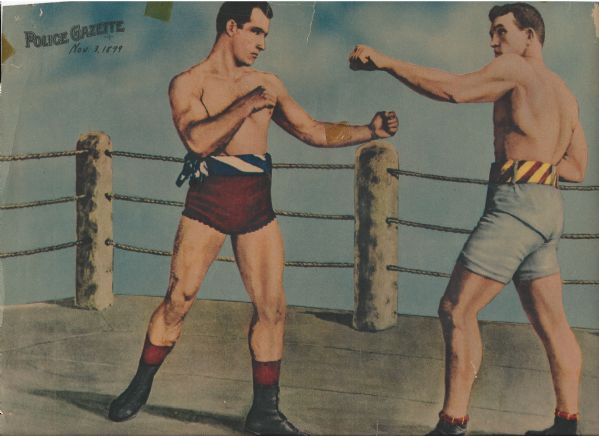 James J. Jeffries vs Tom Sharkey Police Gazette Boxing Lithograph