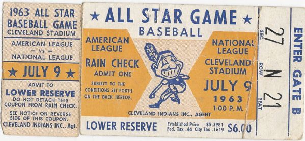 1963 MLB All-Star Game Ticket at Cleveland 