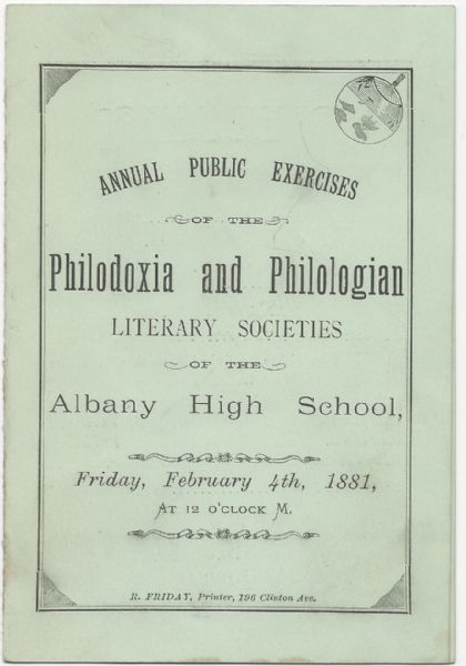 1881 Albany (NY) High School Literary Societies Debate Program