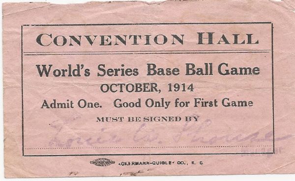 1914 World Series (Convention Hall - Philadelphia) Game #1 Ticket Stub