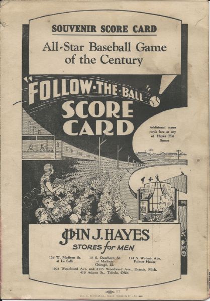 1933 MLB All-Star Game Scorecard Unused and Scored Later