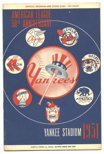 1951 NY Yankees Official Program