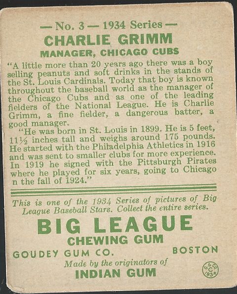 Lot Detail - 1934 Charley Grimm Goudey Baseball Card