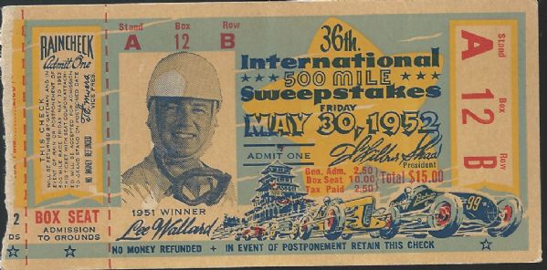 1952 Indianapolis 500 Racing Ticket