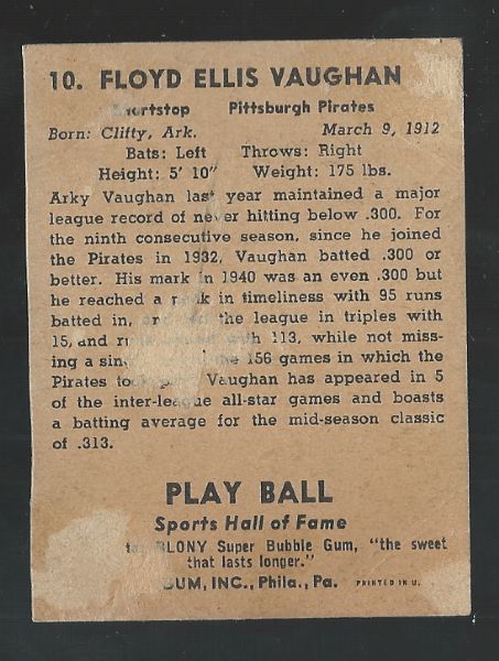 1941 Arky Vaughan (HOF) Play Ball Baseball Card