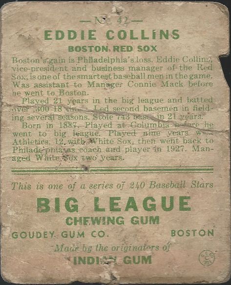 1933 Goudey Eddie Collins (HOF) Baseball Card