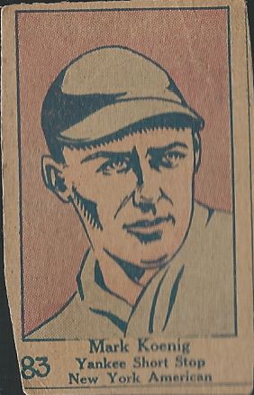 1920's Mark Koenig (1927 NY Yankees) Baseball Strip Card