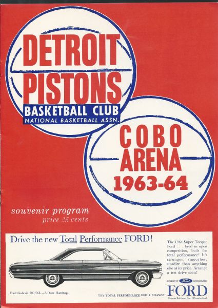 1963-64 Detroit Pistons (NBA) Basketball Program with Clippings