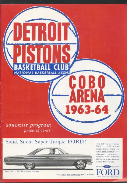 1964 Detroit Pistons (NBA) Basketball Program with Media Notes & Clipppings 