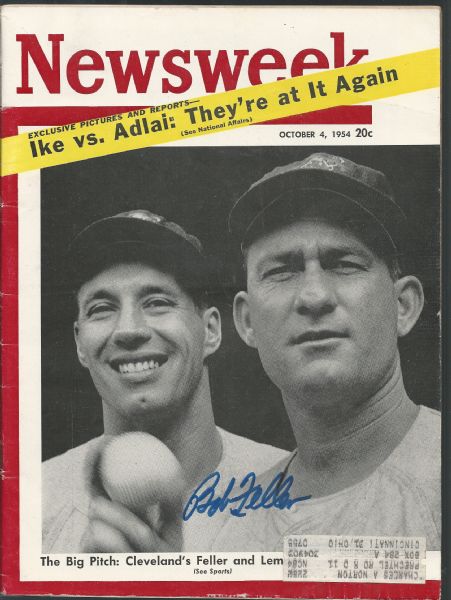 1954 Cleveland Indians (World Champs) Feller & Lemon Autographed Newsweek Magazine