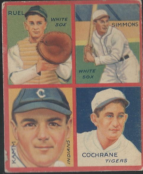 1935 Goudey 4 in 1 Card with Dual Hall of Famers: Mickey Cochrane & Al Simmons