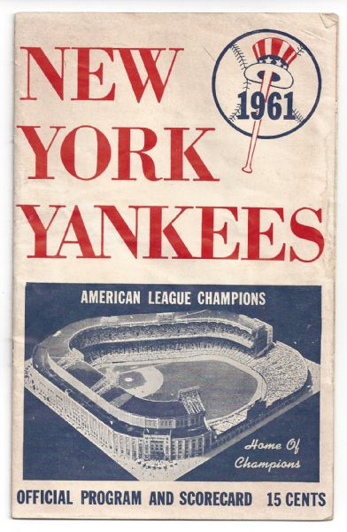 1961 NY Yankees Game Scored Program with Roger Maris HR's No. 52 & 53