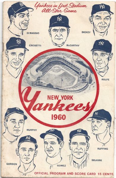 1960 NY Yankees Game Program vs Boston Red Sox 