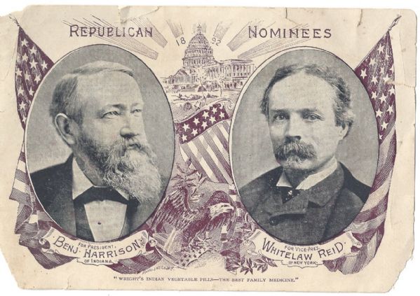 1892 Benjamin Harrison (with Whitelaw Reid) Republican Presidential Candidacy Trade Card