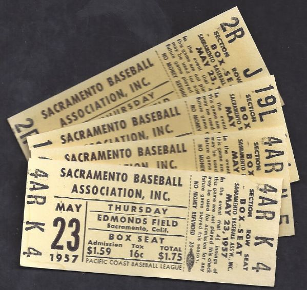 1957 Pacific Coast League (PCL) Lot of (4) Tickets