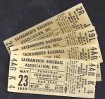 1957 Pacific Coast League (PCL) Lot of (4) Tickets
