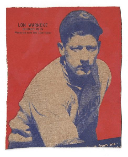 1935 Lon Warneke (Chicago Cubs - NL Champs) Wheaties Box Panel 