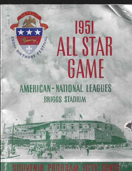 1951 MLB All-Star Game Official Program from Detroit