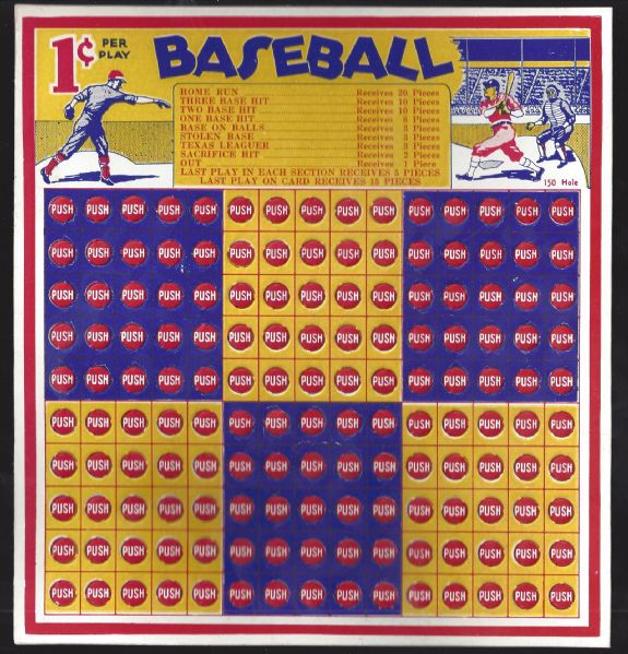 C. 1940's Baseball Unused Arcade-Style Punch-Out Board