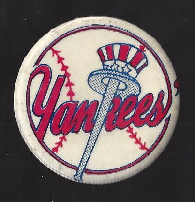 NY Yankees Memorabilia Lot: 1950's Yankees Pinback & 80's Mantle Restaurant Menu