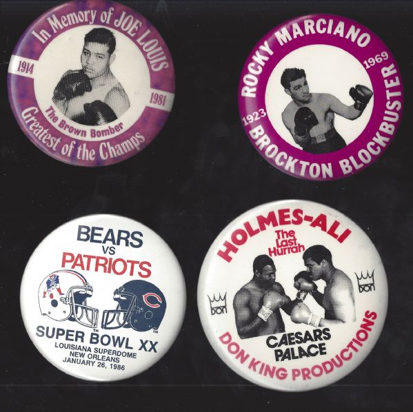 C. 1970's - 80's Boxing & Football Pin Lot of (4) 