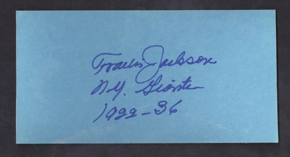 Travis Jackson (HOF) Autographed Blue Poster Board with 1922 - 36 NY Giants Added