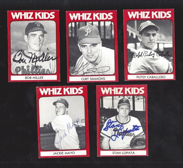 1950 Philadelphia Phillies Whiz Kids Autograph Lot of (5) TCMA Cards